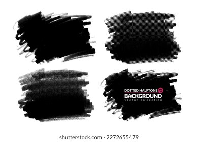 Vector big hand drawn brush strokes with dotted halftone effect. Monochrome design element. One color monochrome artistic hand drawn backgrounds.