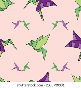 Vector Big hummingbird Origami birds background pattern