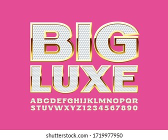 Vector Big Luxe ALphabet Letras y números. Fuente texturizada blanca y dorada