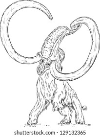 Vector - big mammoth attacking - isolated on background