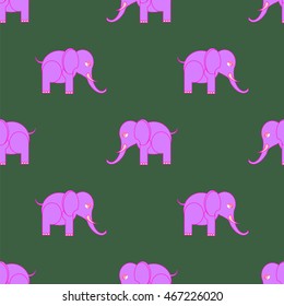 Vector Big Pink Elephant Seamless Pattern. Zoo Animal Background.