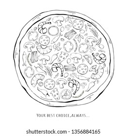 Vector big pizza with various ingredients, collect it yourself