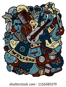 Vector big print sticker rock party music friends animals