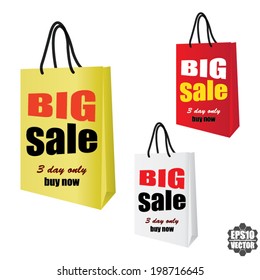 Vector: Big Sale Announcement Over Shopping Bag Isolated On White Background.
