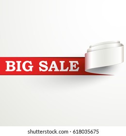 Vector big sale banner with rolled tape, abstract background