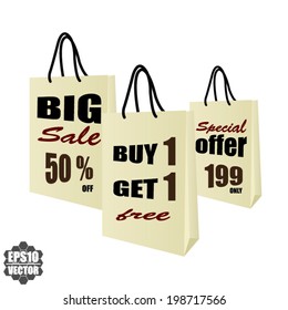 Vector: Big Sale, Buy 1 Get Free 1, Special offer On Shopping Bag.