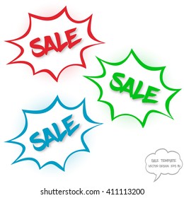 Vector Big sale concept. Set of comics bubbles with sale text. Comics bubbles on white background. Sale text with shadow. Various colors.