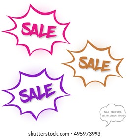 Vector Big sale concept. Set of comics bubbles with sale text. Comics bubbles on white background. Sale text with shadow. Various colors.