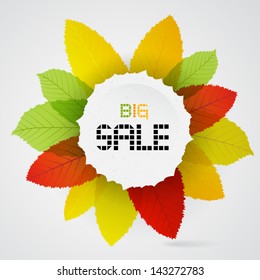 Vector Big Sale heading placed on yellow, green, red and orange leaves