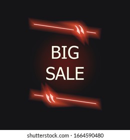 Vector Big Sale Inscription in Quote Frame, Neon Illustration, Bright Red Colors.
