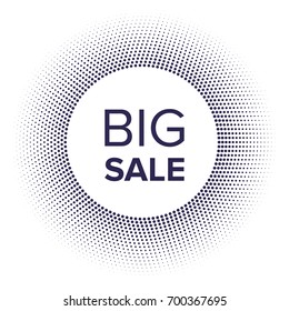 Vector big sale text with radial halftone pattern. Modern background with halftone effect
