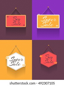 Vector Big Sale Theme Long Shadow Style Quotes Banner Design, Flat Background Set