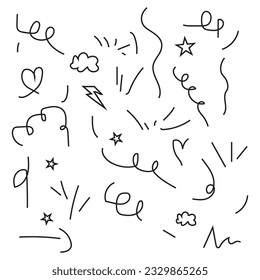 Vector big set of abstract hand drawn doodles arrow heart cloud sun star line art
