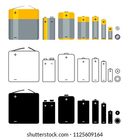 Vector Big Set of Battery Icons. Different Types. Various Graphic Styles.