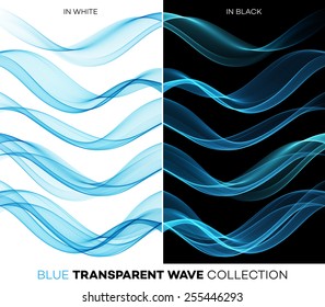 Vector Big Set of blue color transparent smoky wave