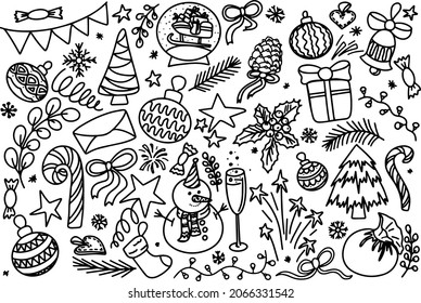 Vector big set of Christmas elements. Design in doodle style