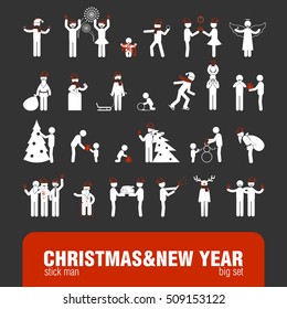 Vector big set. Christmas & new year stick figures