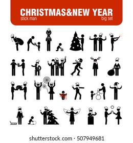 Vector Big Set. Christmas&new Year Stick Figures