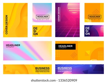 Vector big set of creative abstract bright color illustration with header. Business gradient abstraction background. Template composition different style design for web, site, banner, poster