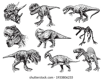  Vector big set of dinosaurs on white background,illustration,elements