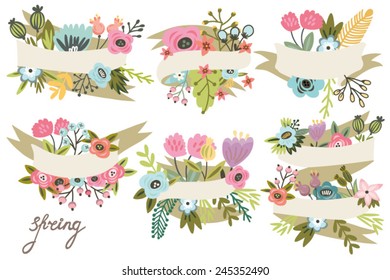 Vector big set of floral banners in gentle colors.