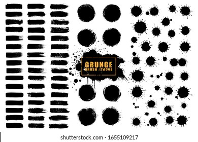 Vector big set grunge brush stroke, circle brush and splatter.