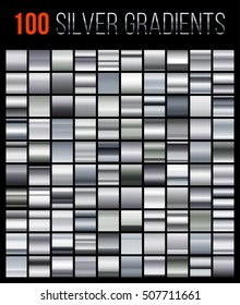 Vector big set including 100 of silver gradients, metallic glossy background collection.  