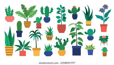 Vector big set with indoor plants. Plants in pots.
