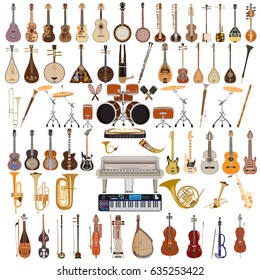 Vector big set of musical instruments isolated on white background. Flat style design.