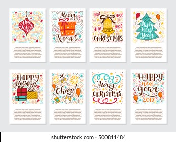 Vector big set of New Year and Christmas greetings cards and invitations  isolated on background. Unique handwritten lettering and elements . Quotes collection. Holiday calligraphy.