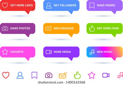 Vector Big Set Of Notification On White Color Background With Shadow And Icon. Stylish Socila Media Design Of Speech Bubble With Different Message For App Interface