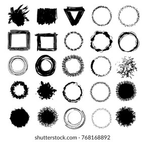 Vector big set of simple graphic design elements. Collection of different hand drawn scribble isolated on white background. Different black brush types of circle frames, splash, decorative border