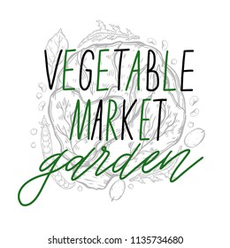 Vector big set of vegetables in a realistic sketch style. Healthy food, natural product, vegetable farm, vegan food, sports nutrition. Vintage illustration.