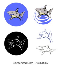 Vector Big Shark Icons Isolated on White Background