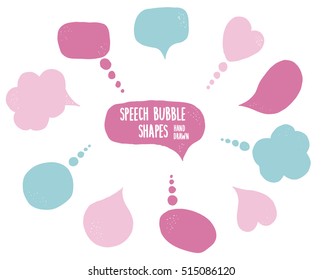 Vector big speech bubble set. Bright colors (blue, pink) on a white background. Hand drawn.