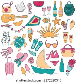 Vector big summer vacation set with 33 elements