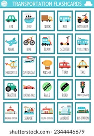 Vector big transportation flash cards set and car  helicopter  tram  taxi  English language game and cute transport   places for kids  Vehicles flashcards  Simple educational printable worksheet
