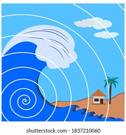 vector big waves tsunami warning icon