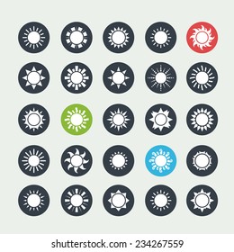 Vector big white sun icons set isolated