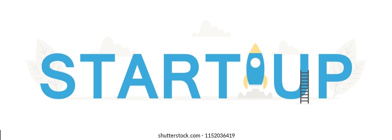 Vector big word Startup and business banner for design concept. Illustration for presentations on white background