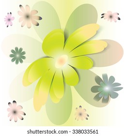 Vector big yellow flower on gentle colorful background with small flowers