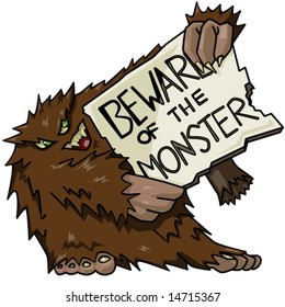 Vector bigfoot holding a sign (text on sign can be easily replaced)