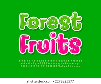 Vector bight Sign Forest Fruits. Green glossy Font. Funny Bright Alphabet Letters, Numbers and Symbols set