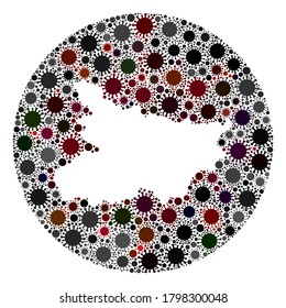 Vector Bihar State map collage of SARS virus. Infection attacks the quarantine territory from outside. Stencils round Bihar State map collage designed with infection parts.