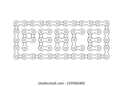 Vector bike chain like inscription Peace. Isolated on white background.