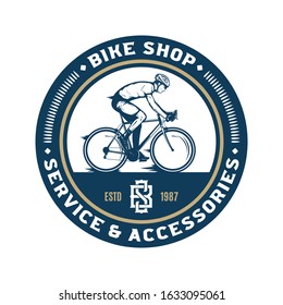 Vector bike shop, bicycle accessories and service logo