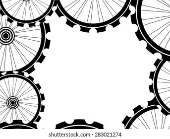 vector bike wheels background pattern. Pattern of bicycle wheels.