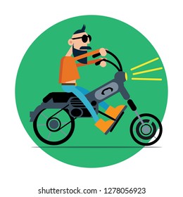 Vector biker driving a big classic moto at night illustration