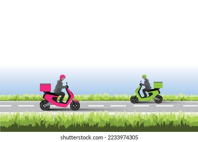 Vektor-Rad-Motorrad zur Abgabe von Nahrung auf Milchstraßenhintergrund
