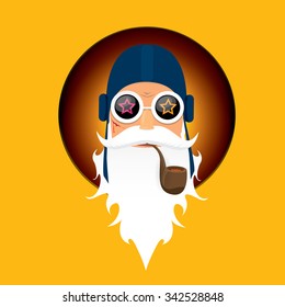 vector biker santa claus with smoking pipe. Christmas hipster poster for party or greeting card. vector bad santa